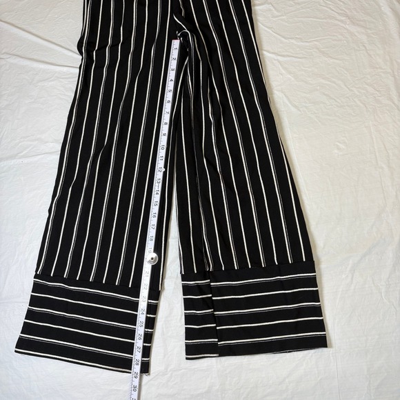 Hot Kiss Black White Striped Wide Leg Sleeveless Jumpsuit Tassel Waist Small - Picture 5 of 11
